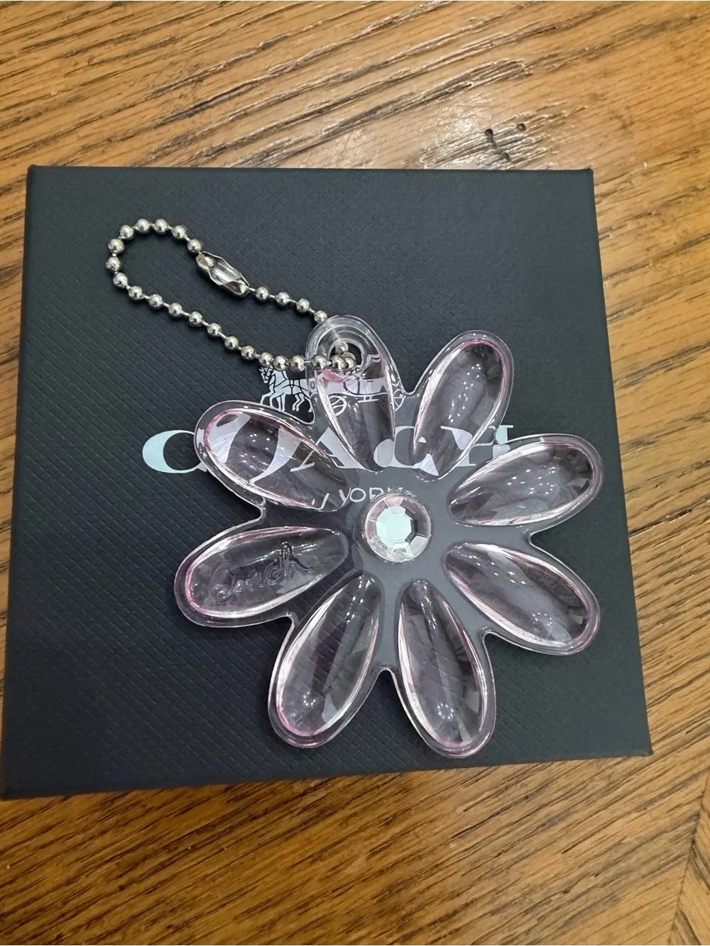 Coach Pink Flower Acrylic Bag Charm with Crystal Accent